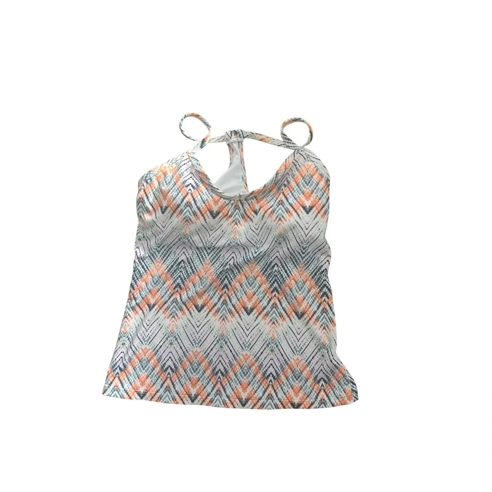 Carve Designs Womens Tankini Swim Top Orange Blue Chevron T-Back Small NWT